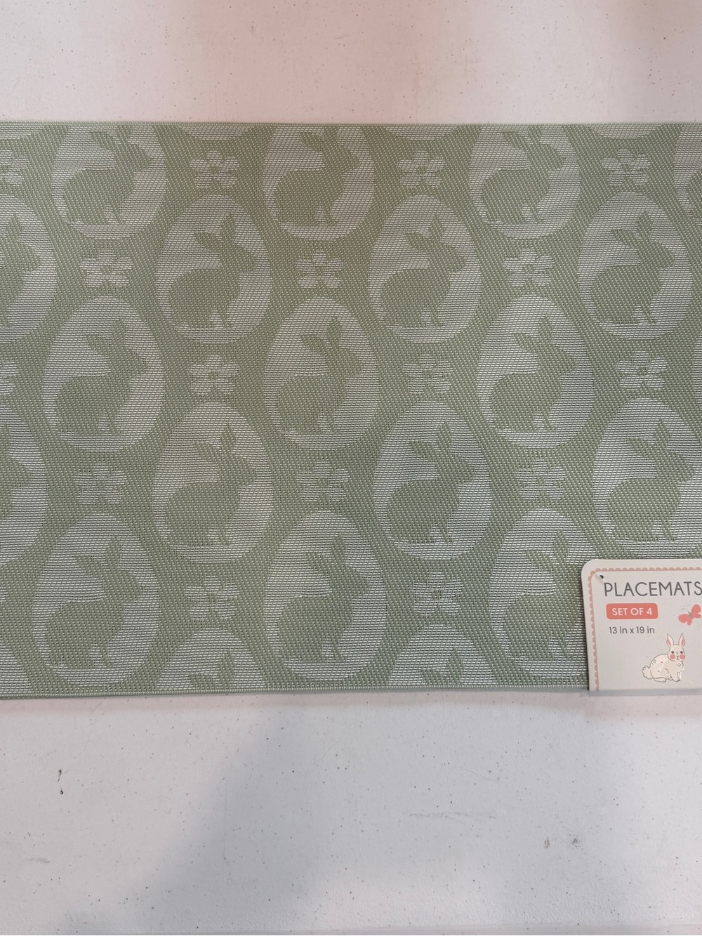 Set of 4 NEW “Bunny In Egg” Easter Placemats 13”x 19” Easy-Care Wipe Clean Sage